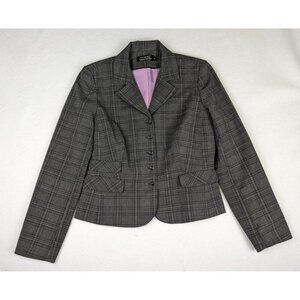 Tribal Women's Blazer Size 8 Gray Plaid Suit Jacket Stretch Business Career